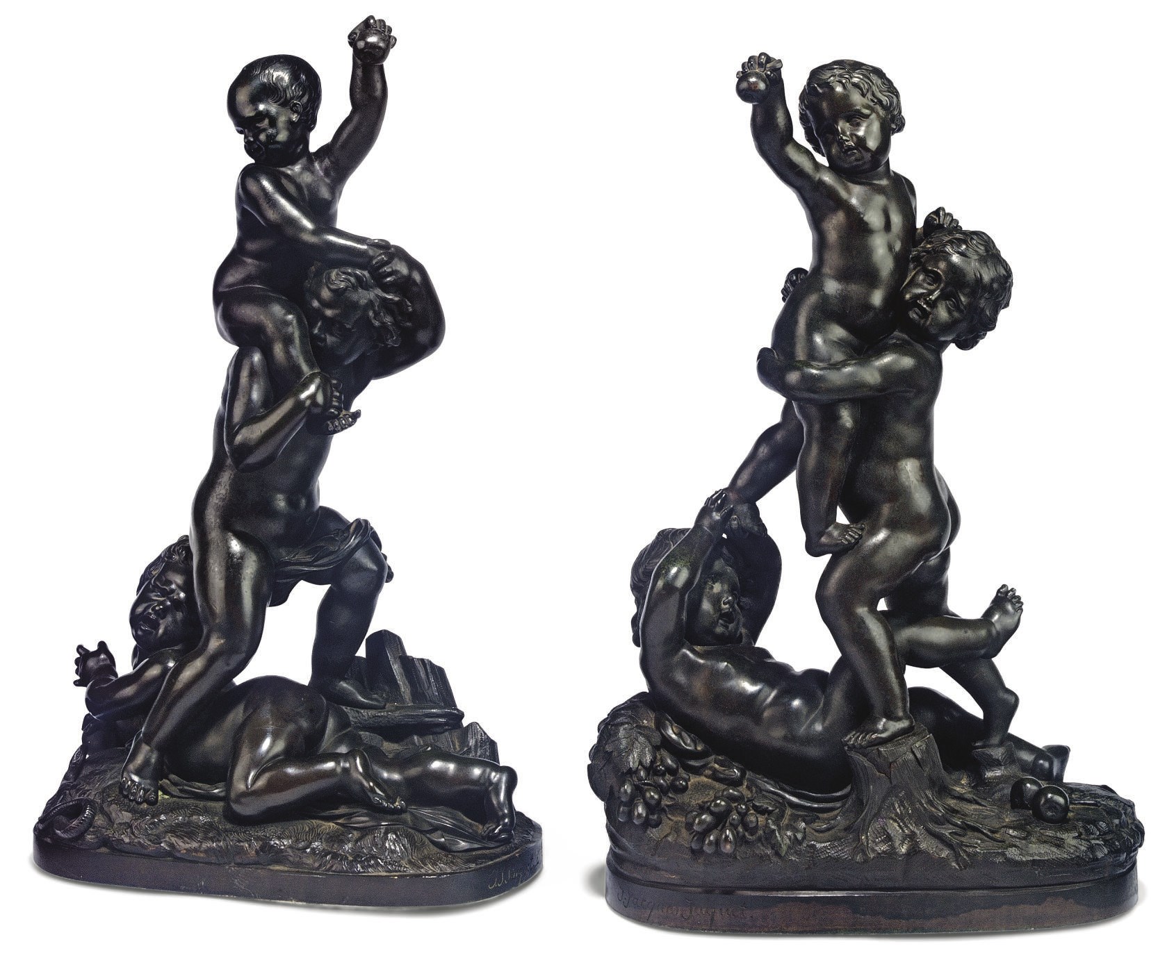 A PAIR OF FRENCH BRONZE PUTTI GROUPS
