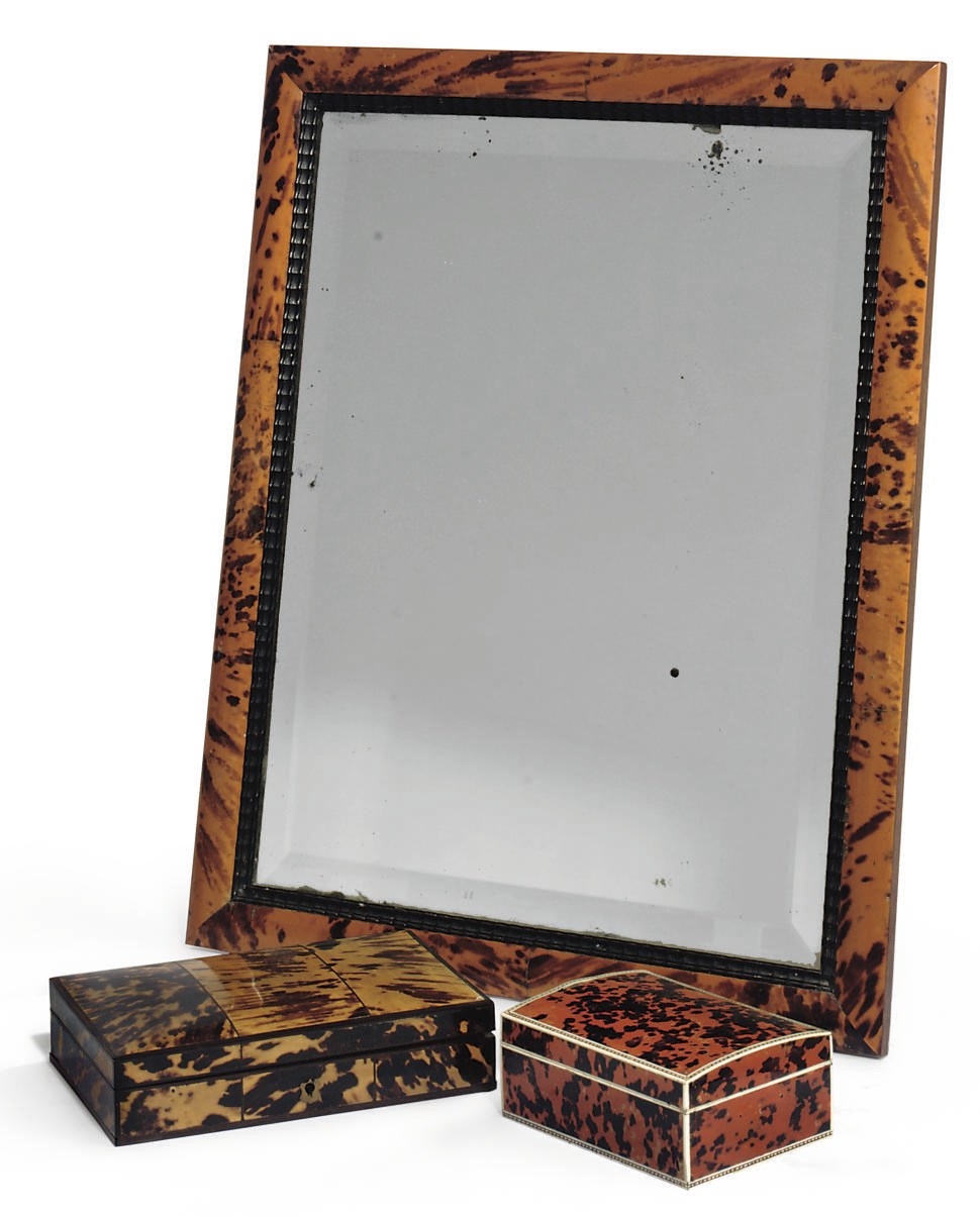 AN EDWARDIAN TORTOISESHELL TOILET MIRROR