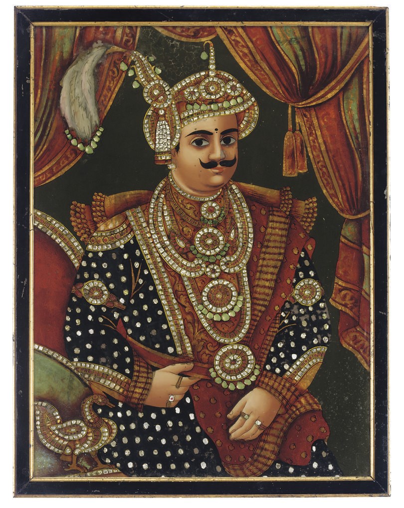 AN INDIAN MICA AND REVERSE-GLASS PORTRAIT PAINTING