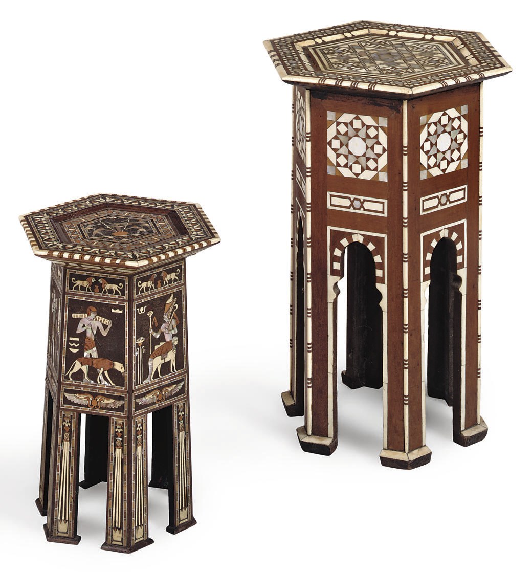 A SYRIAN MOTHER-OF-PEARL AND BONE INLAID HARDWOOD OCCASIONAL TABLE