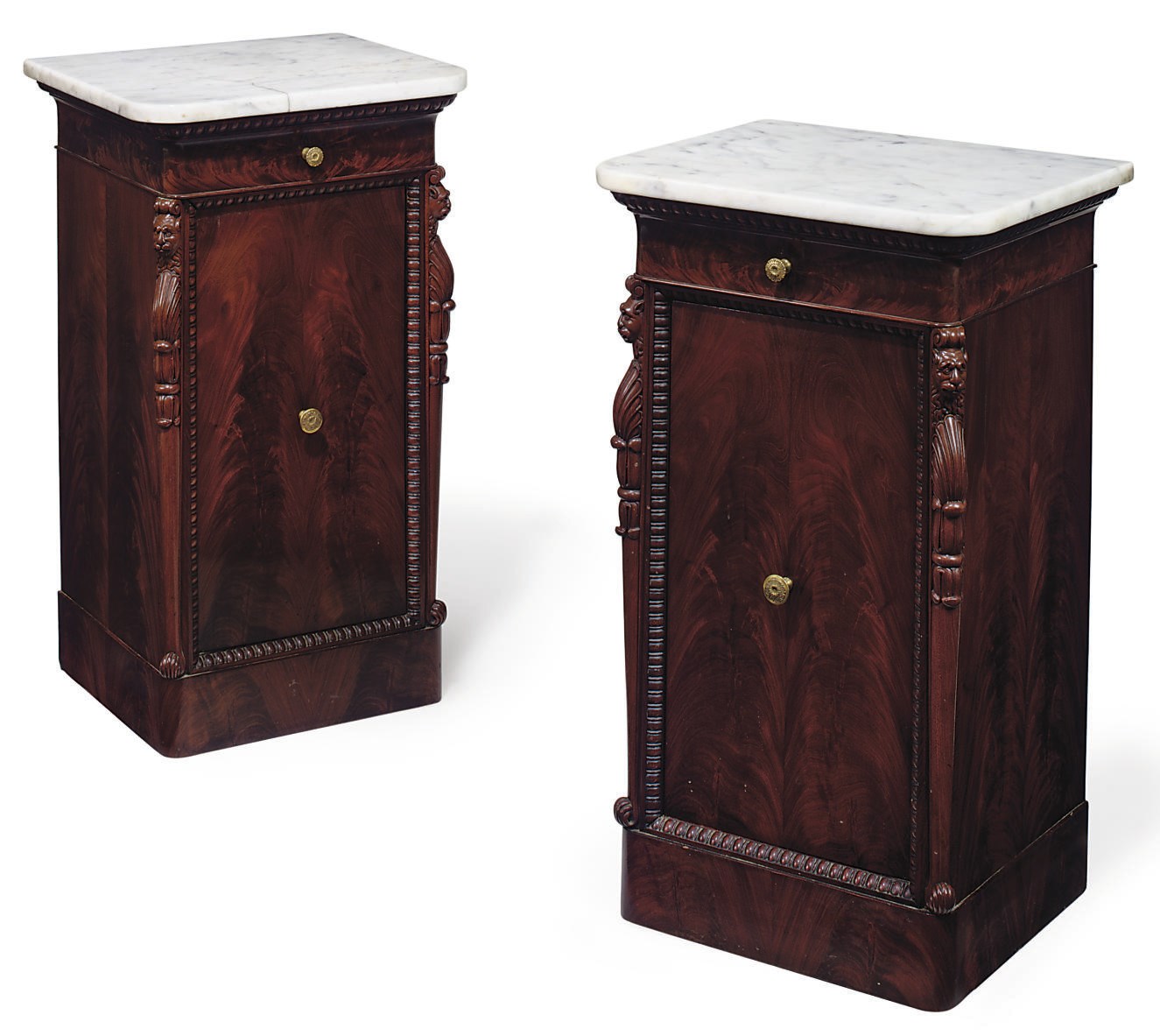 A PAIR OF RESTAURATION MAHOGANY BEDSIDE CUPBOARDS