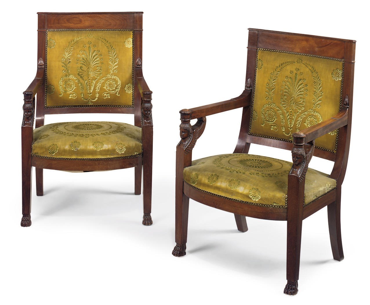 A PAIR OF FRENCH MAHOGANY FAUTEUILS