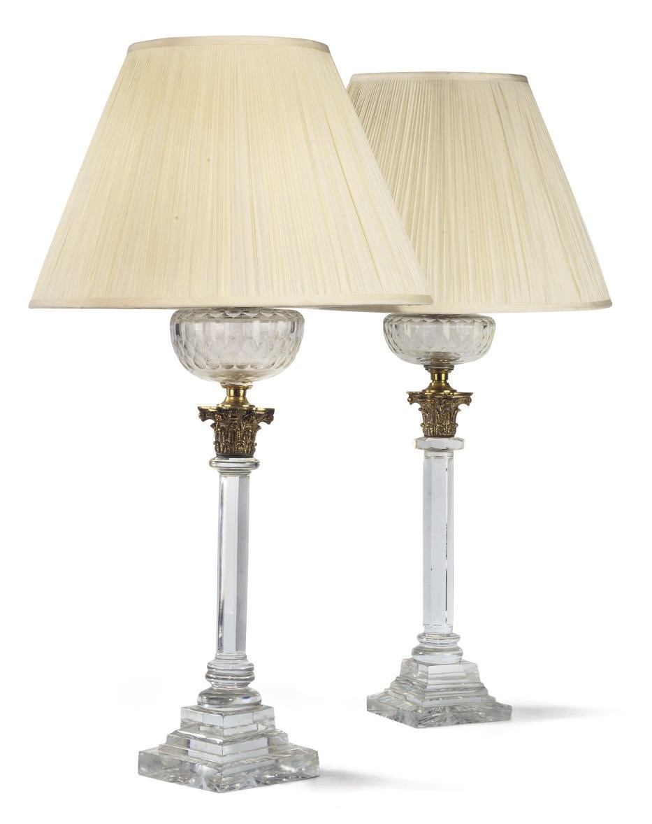 TWO GILT-BRONZE MOUNTED CUT-GLASS TABLE LAMPS