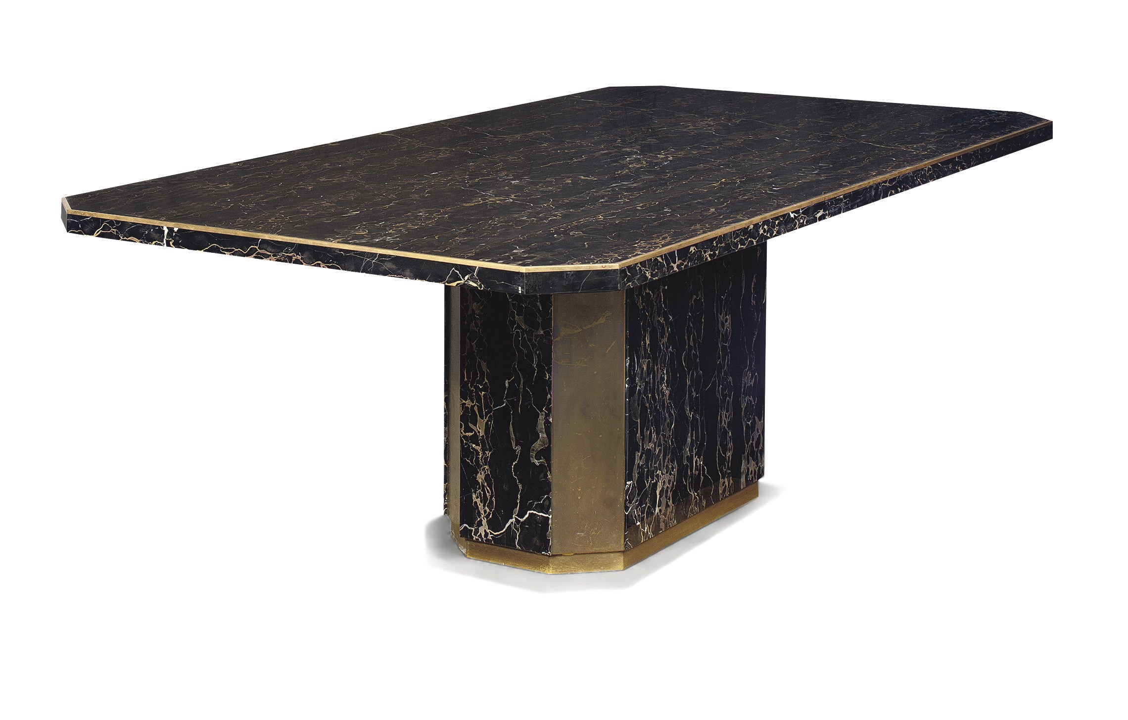AN ITALIAN BRASS-MOUNTED MARMO PORTORO MARBLE DINING TABLE
