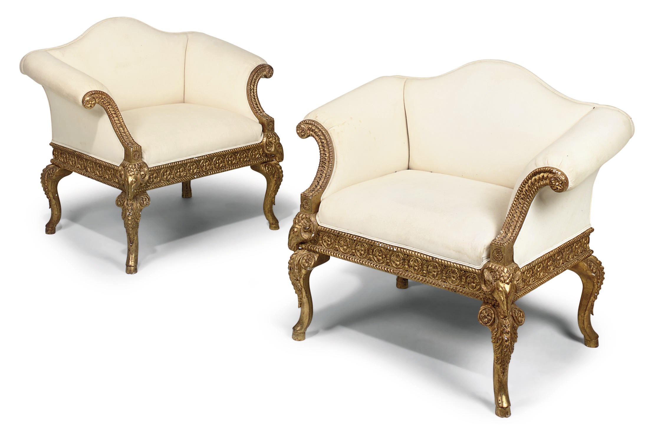 A PAIR OF GILTWOOD ARMCHAIRS