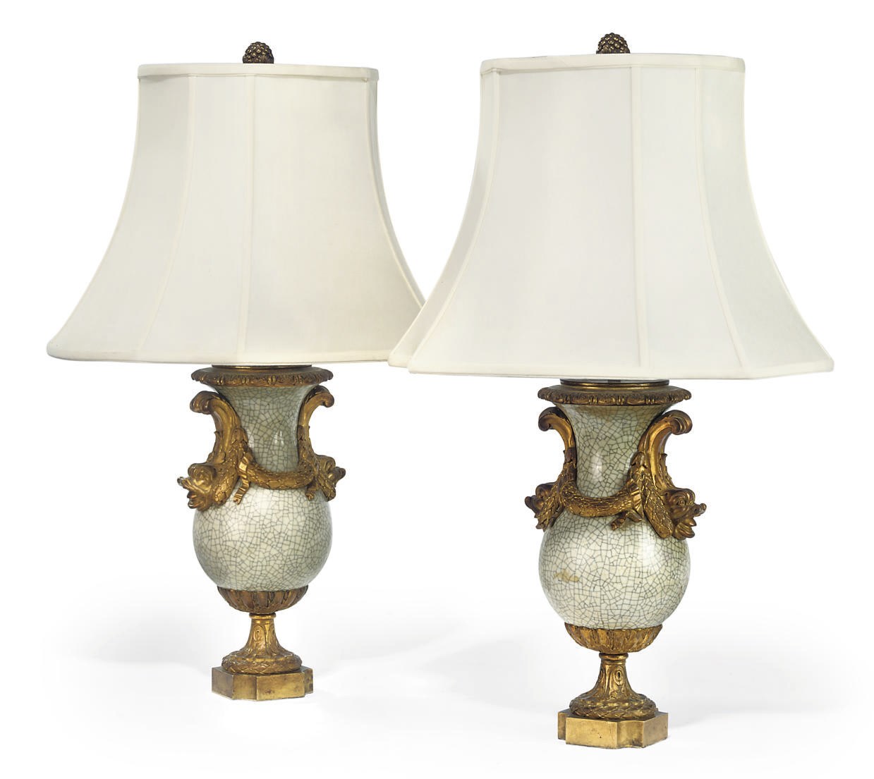 A PAIR OF NAPOLEON III GILT-BRONZE MOUNTED CELADON VASES