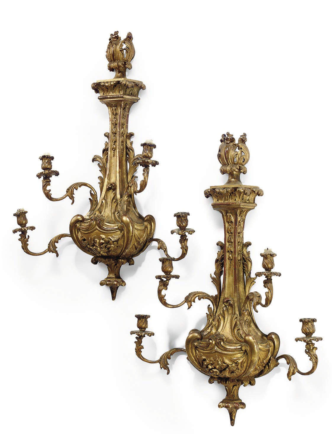 A PAIR OF VICTORIAN GILTWOOD FOUR-LIGHT WALL LIGHTS