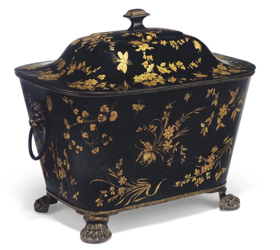 A REGENCY BLACK AND GILT-HEIGHTENED JAPANNED PURDONIUM