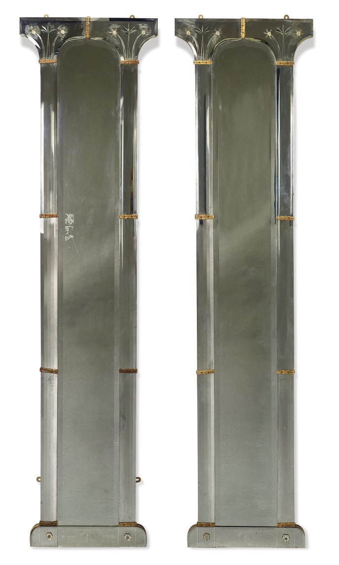 A PAIR OF FRENCH GILT-METAL MOUNTED PIER MIRRORS