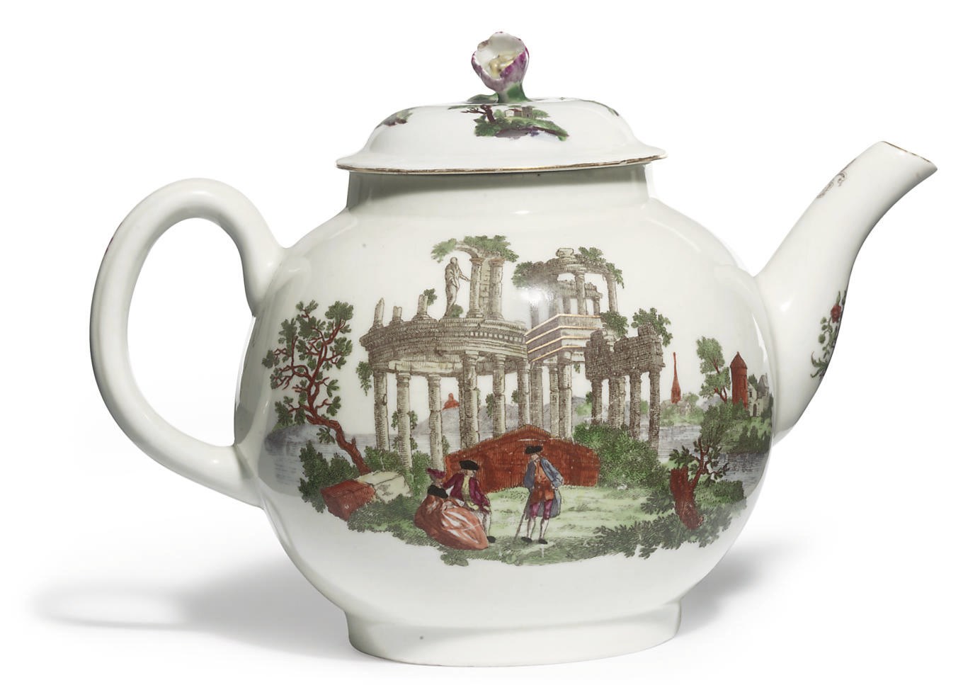 A WORCESTER GLOBULAR TEAPOT AND A COVER