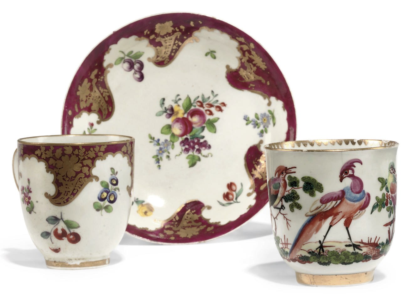 A WORCESTER COFFEE-CUP AND A LATER-DECORATED COFFEE-CUP AND SAUCER