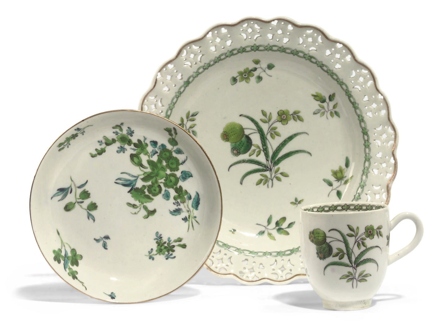 A WORCESTER PIERCED PLATE, A COFFEE-CUP AND A SAUCER