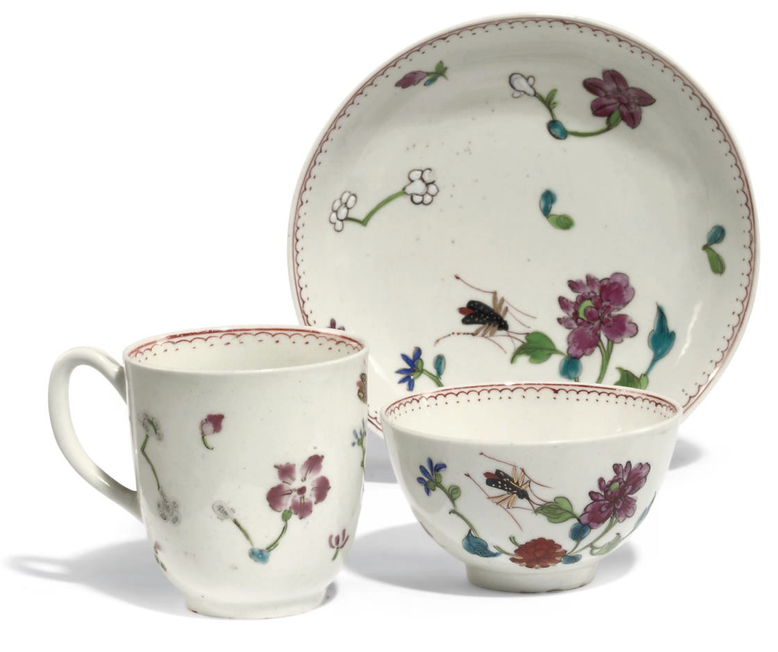 A WORCESTER TEABOWL AND SAUCER AND A COFFEE-CUP ENSUITE