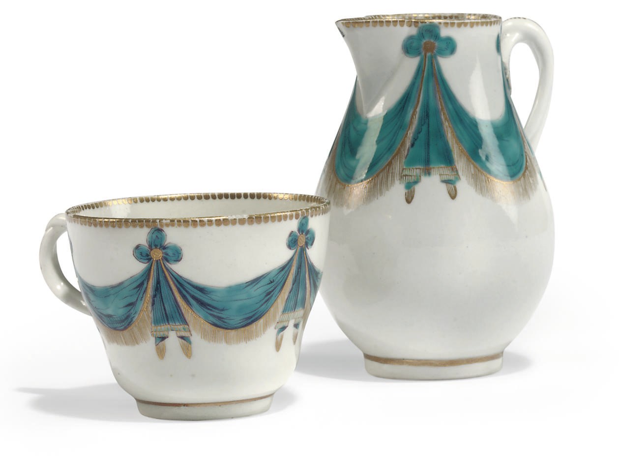 A WORCESTER MILK-JUG AND A TEACUP OF LORD STORMONT PATTERN