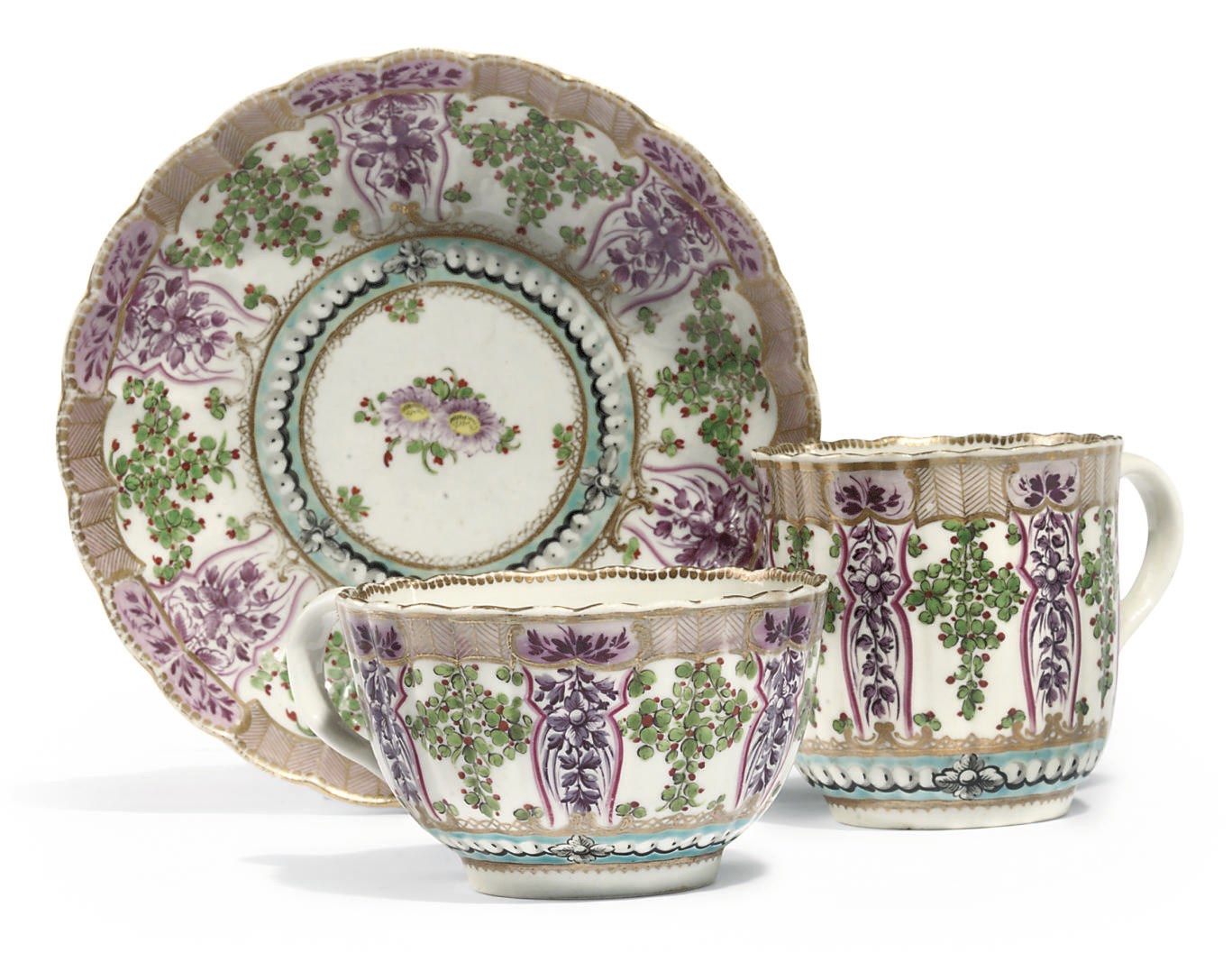 A WORCESTER TEACUP, COFFEE-CUP AND A SAUCER