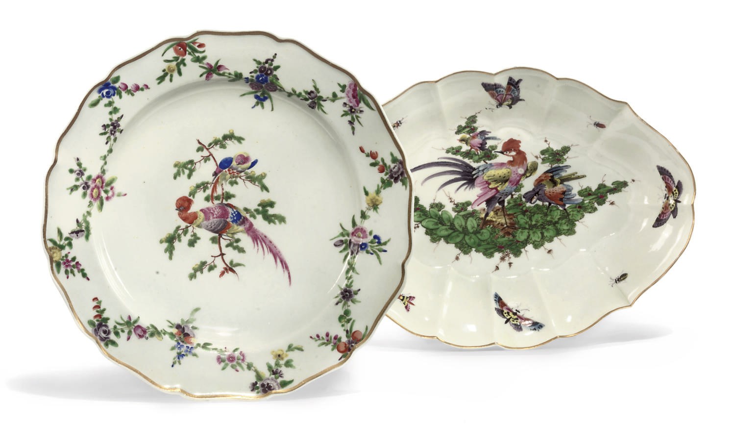 A WORCESTER LOZENGE-SHAPED DISH AND A PLATE
