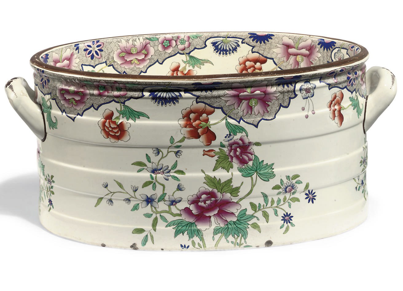 A SPODE PEARLWARE TWO-HANDLED FOOTBATH