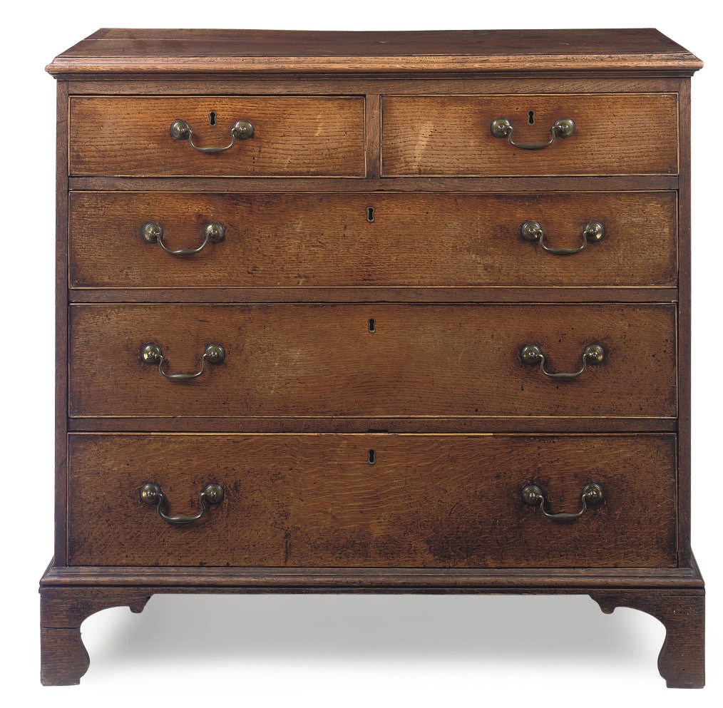 A GEORGE III OAK AND MAHOGANY CROSSBANDED CHEST
