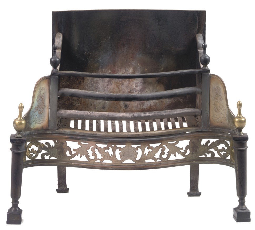 A VICTORIAN BRASS-MOUNTED STEEL FIREGRATE
