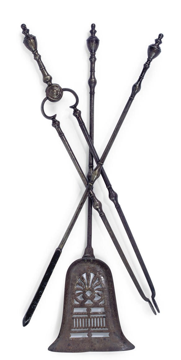 A SET OF THREE GEORGE III STEEL FIRE-IRONS
