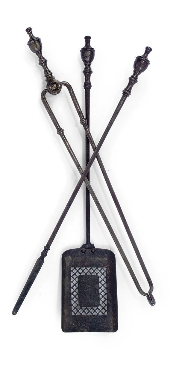 A SET OF THREE GEORGE III STEEL FIRE-IRONS