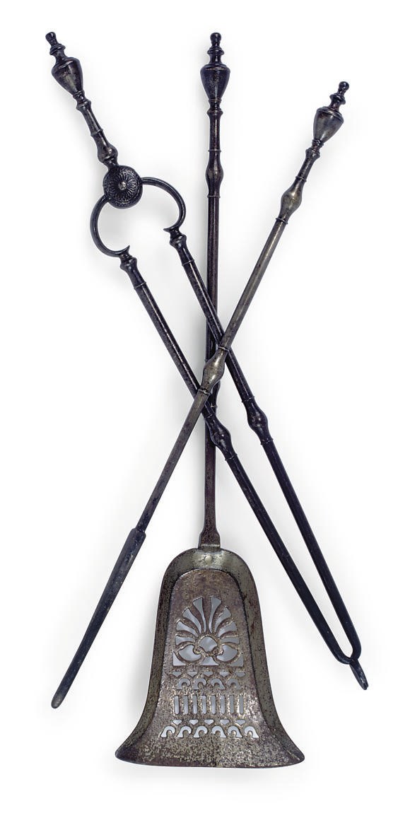 A SET OF THREE GEORGE III STEEL FIRE-IRONS