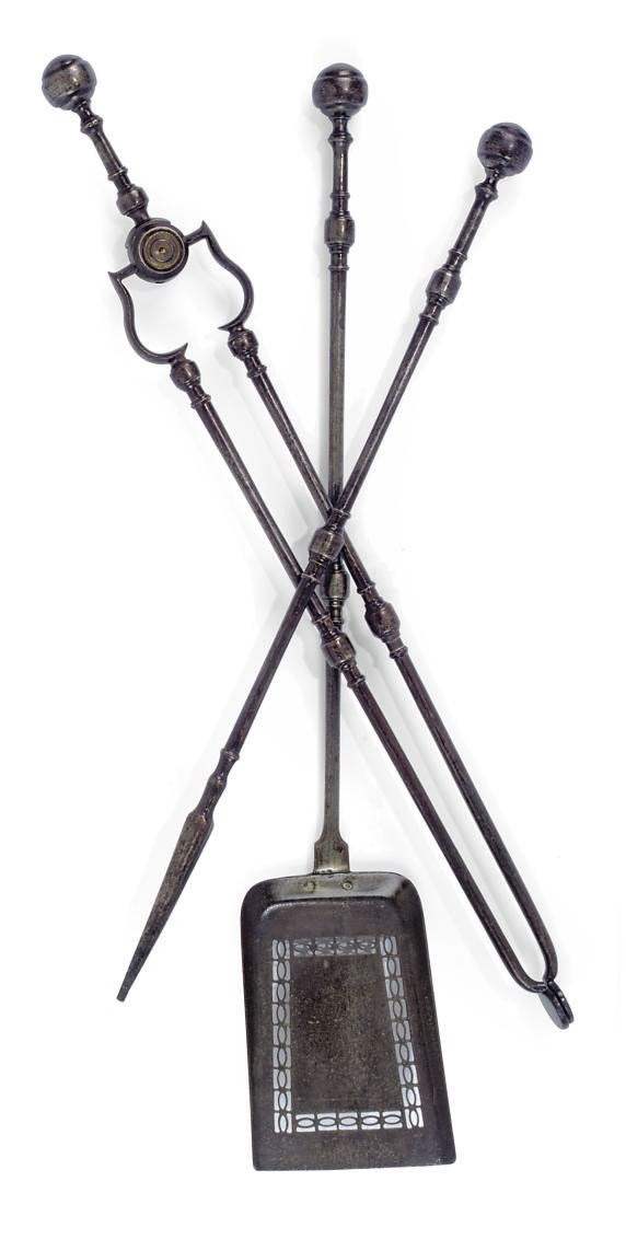A SET OF THREE REGENCY STEEL FIRE-IRONS
