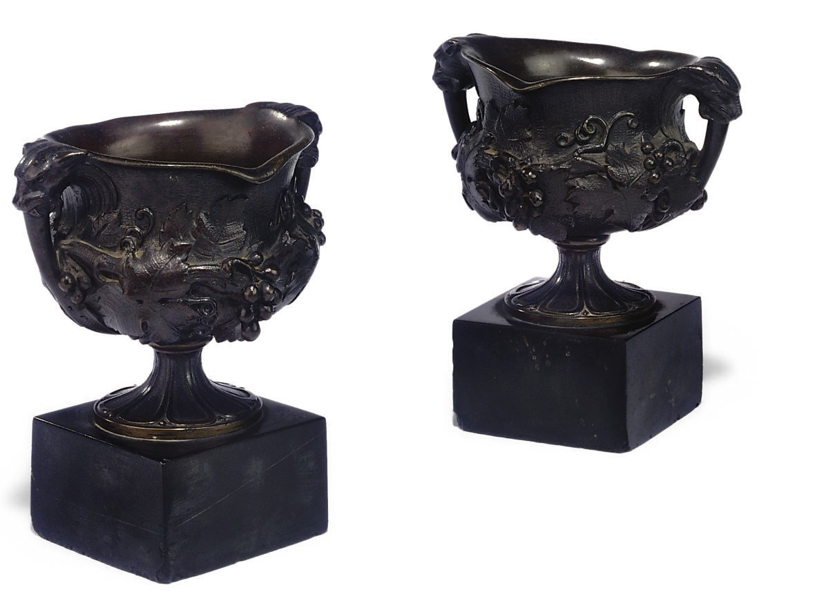 A PAIR OF BRONZE VASES