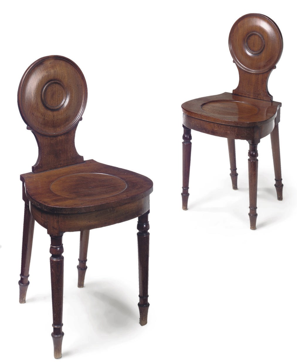 A PAIR OF REGENCY MAHOGANY HALL CHAIRS