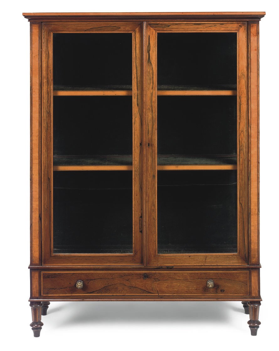 A VICTORIAN ROSEWOOD AND SATINWOOD CROSSBANDED DISPLAY CABINET