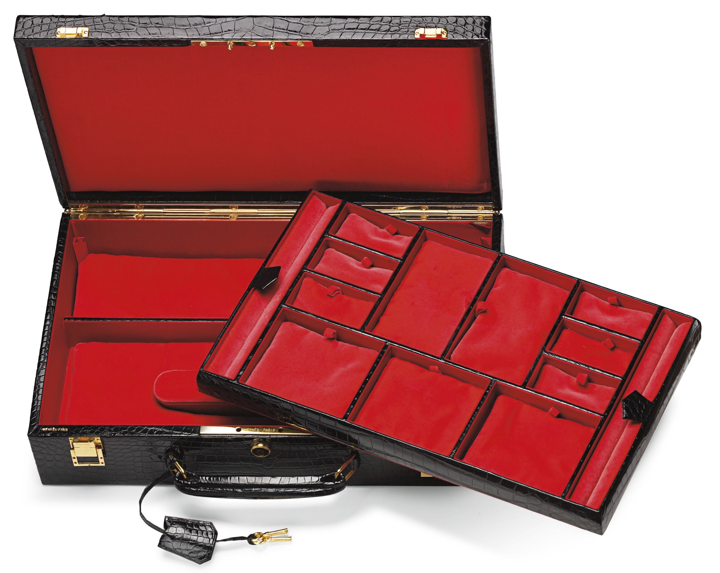 A BLACK LEATHER JEWELLERY CASE, BY HERMÈS