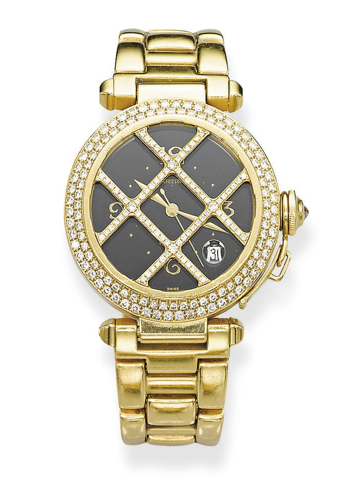 A GOLD AND DIAMOND 'PASHA' WRISTWATCH, BY CARTIER