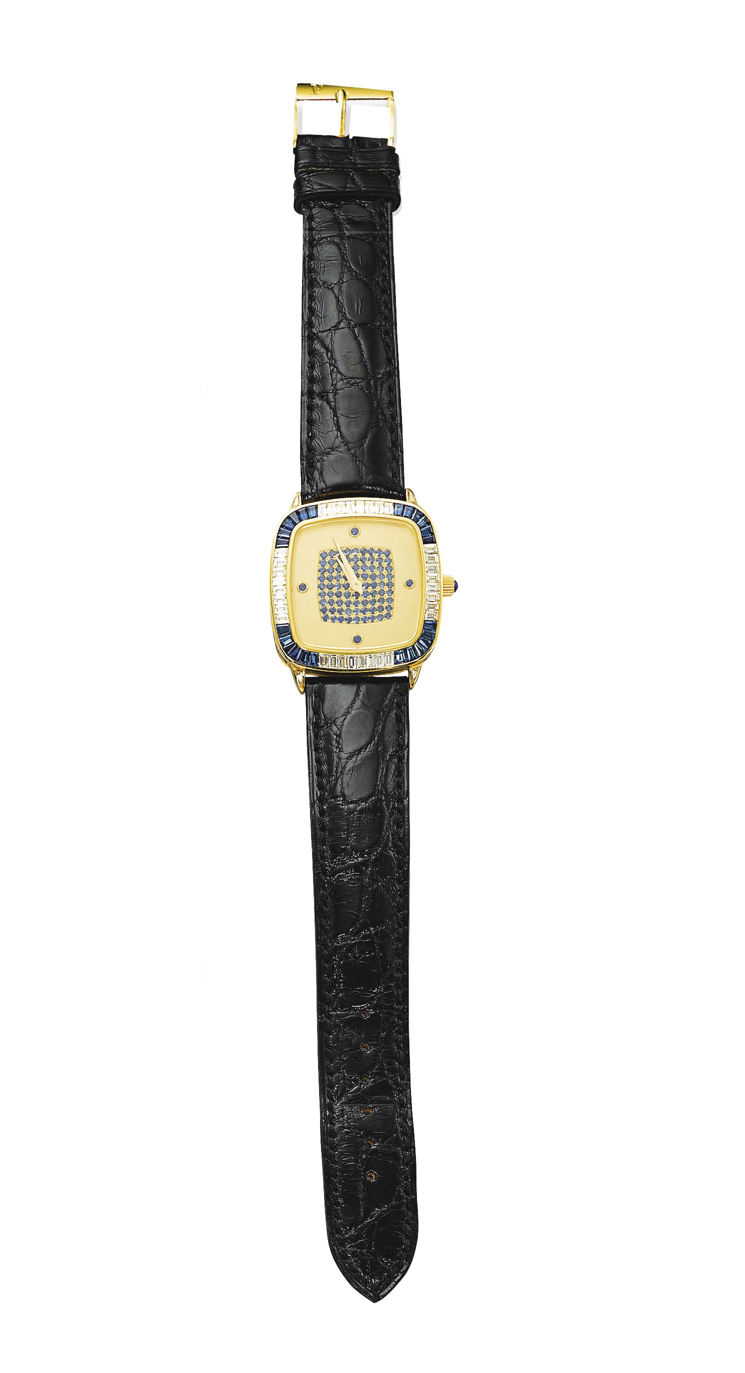 A GENTLEMAN'S SAPPHIRE, GOLD AND DIAMOND WRISTWATCH, BY PIAGET