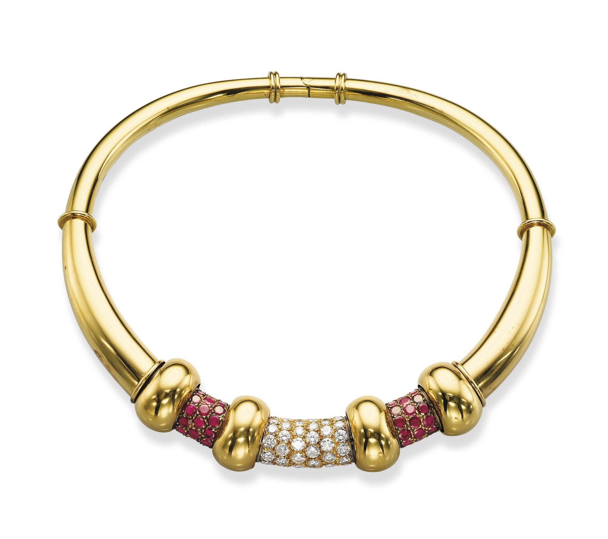 A STYLISH RETRO RUBY, GOLD AND DIAMOND CHOKER, BY RENÉ BOIVIN