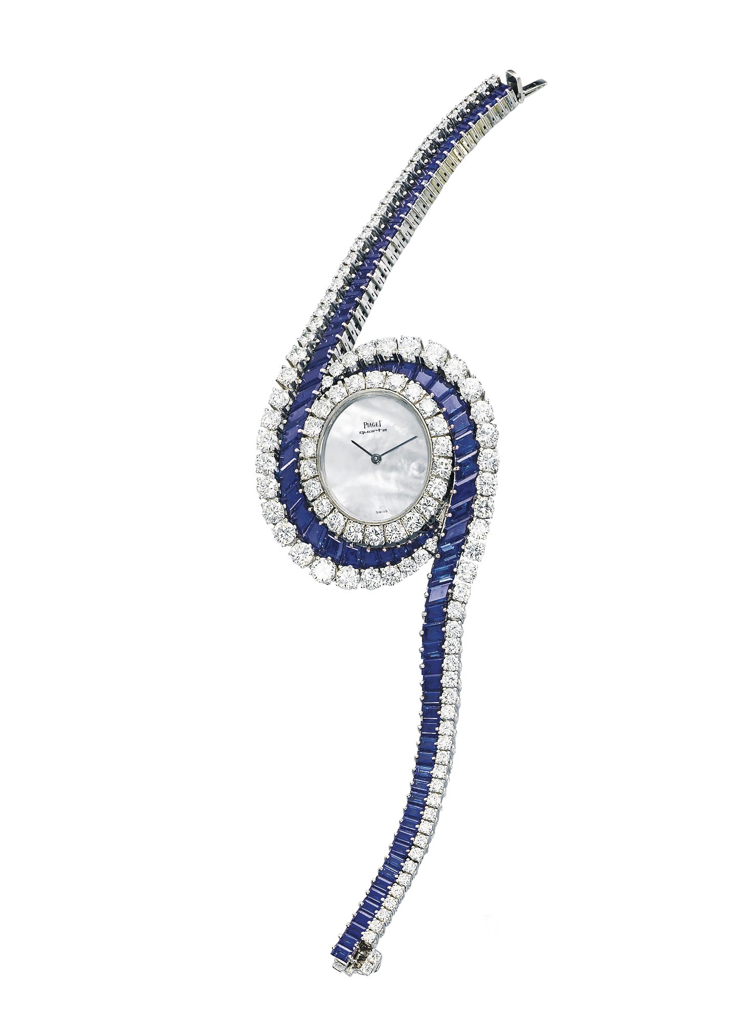 **AN ELEGANT LADY'S DIAMOND AND SAPPHIRE WRISTWATCH, BY PIAGET