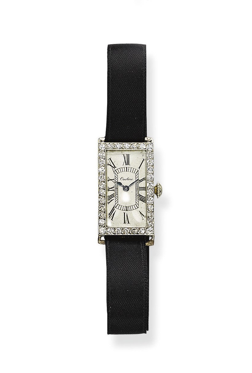 A LADY'S ART DECO DIAMOND WRISTWATCH, BY CARTIER