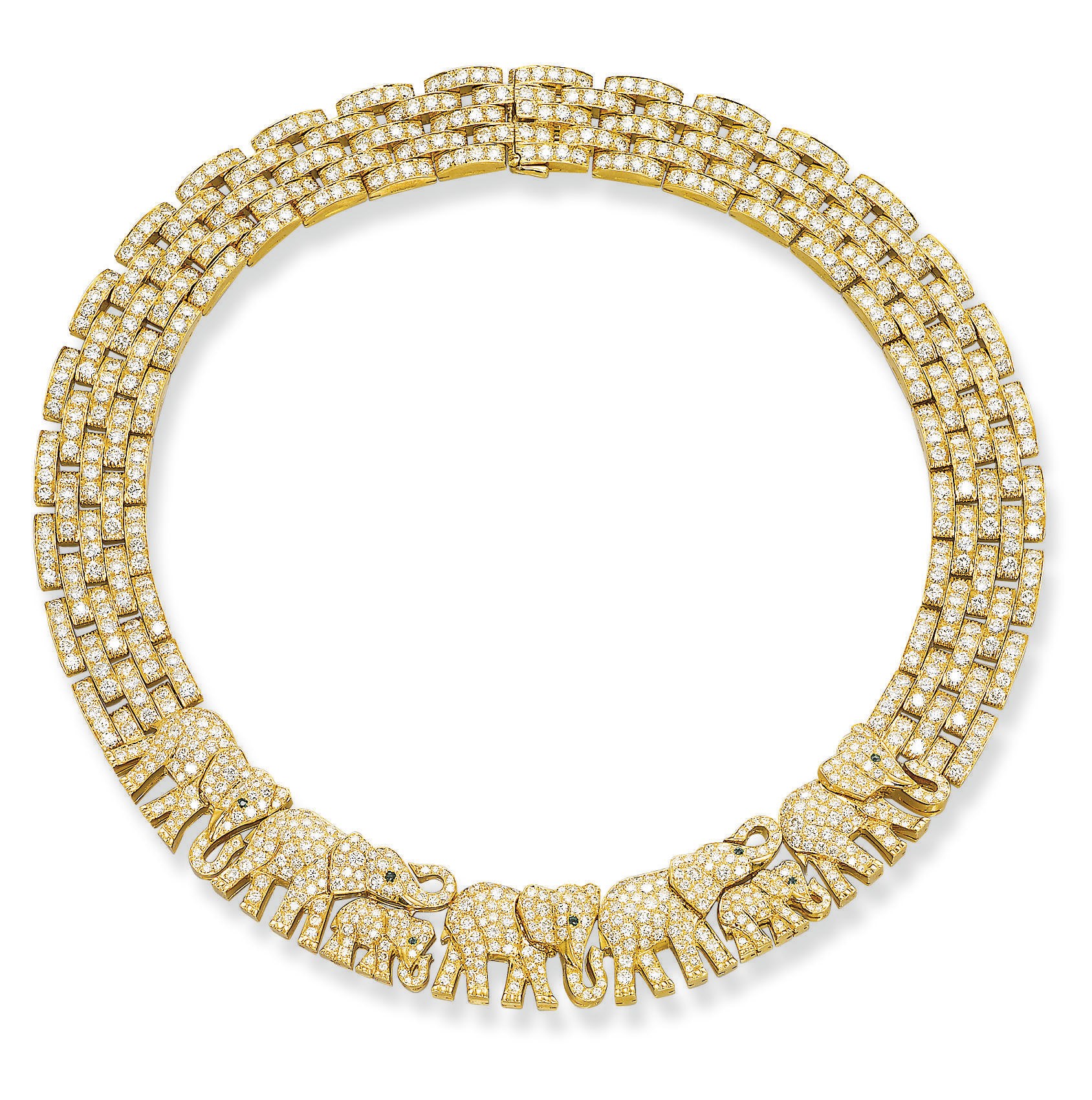 A GOLD, DIAMOND AND EMERALD NECKLACE, BY CARTIER