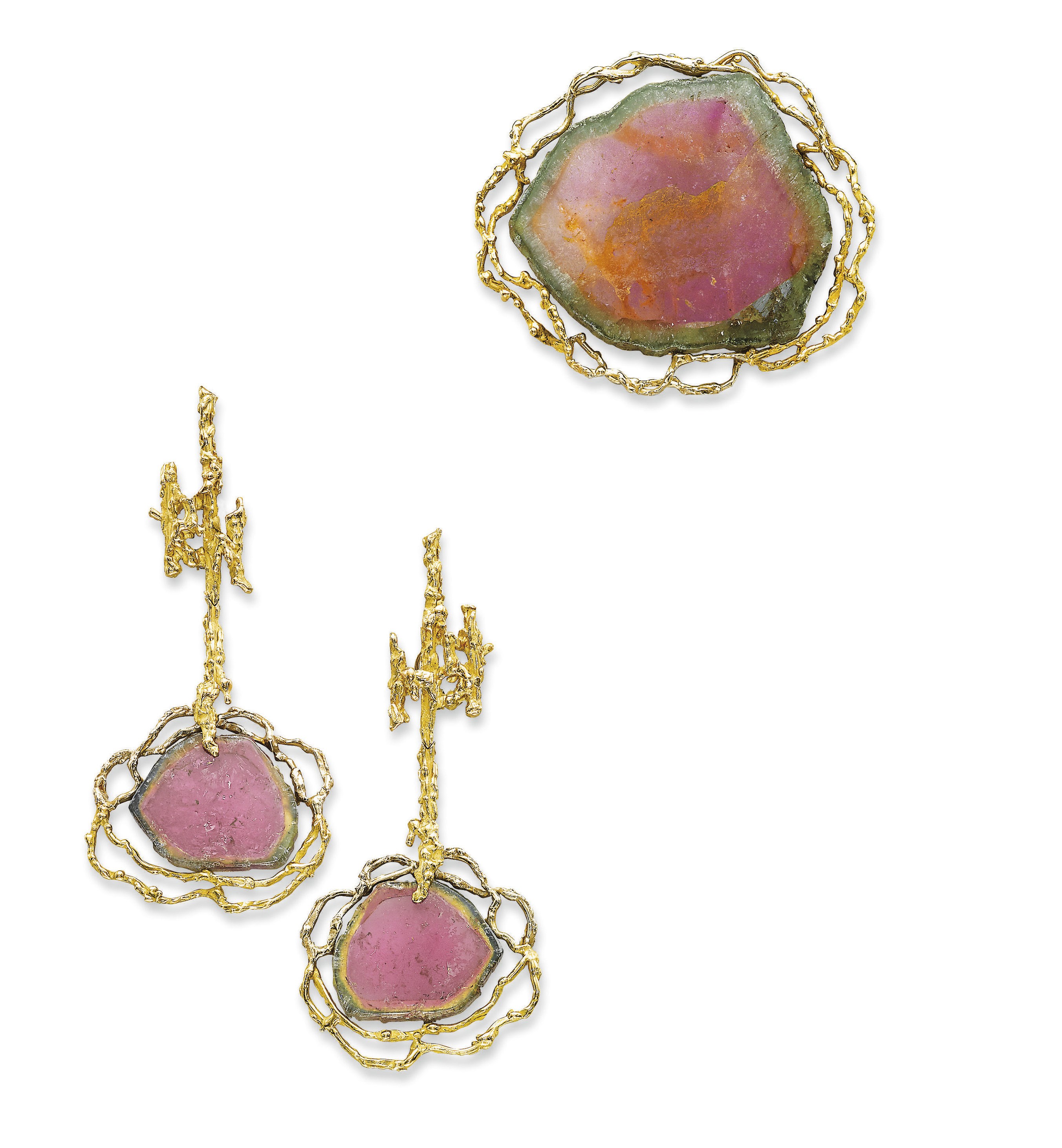 A SET OF TOURMALINE AND GOLD JEWELLERY, BY CHAUMET
