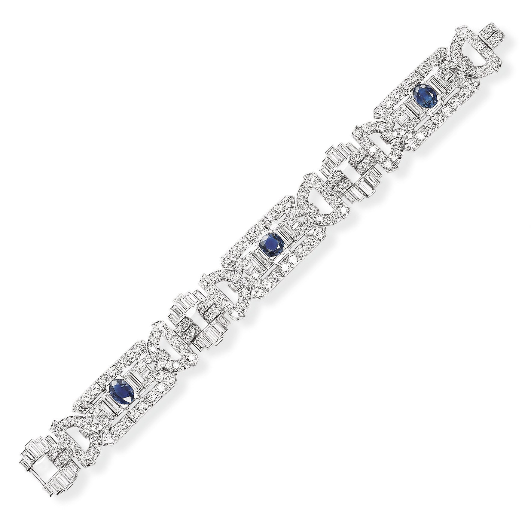 AN ART DECO SAPPHIRE AND DIAMOND BRACELET, BY TIFFANY & CO.