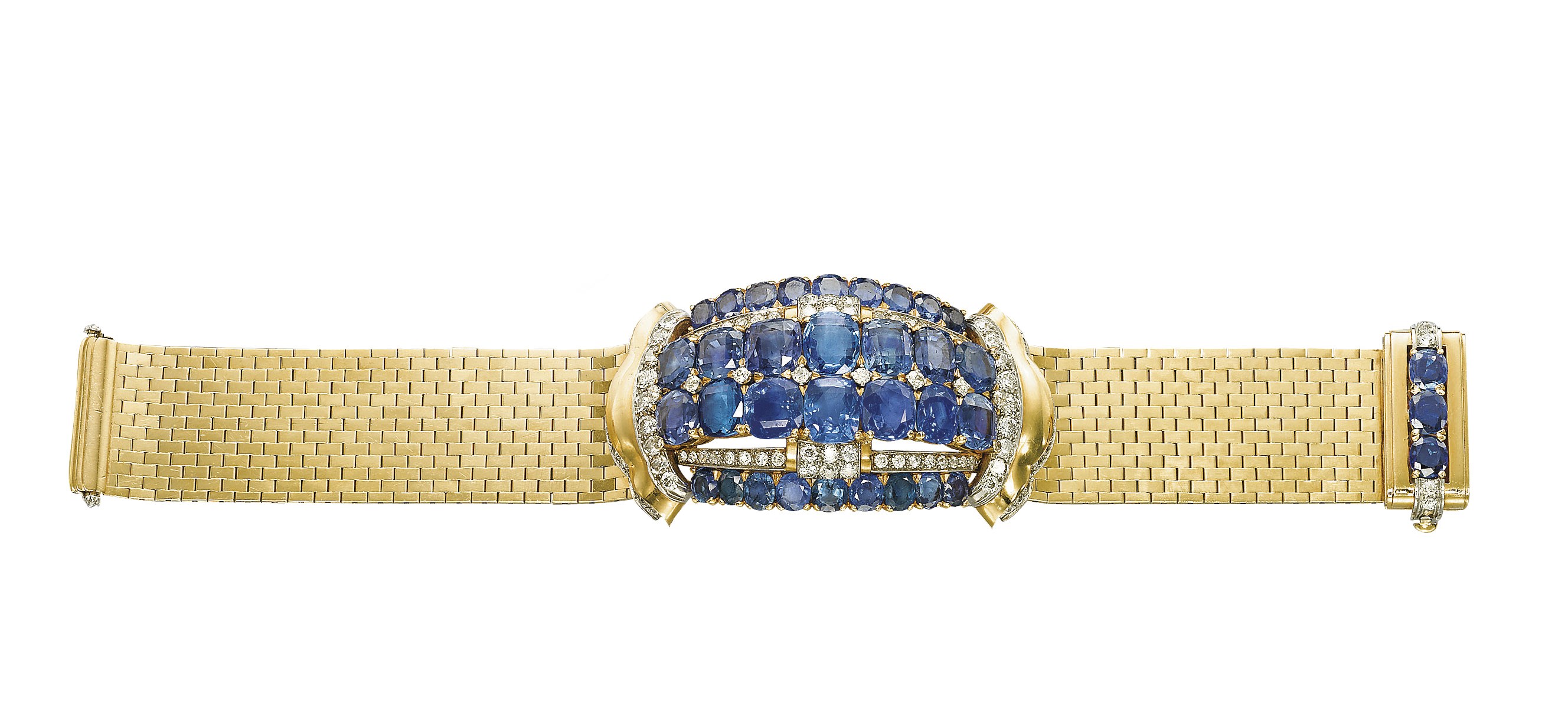 A RETRO SAPPHIRE, GOLD AND DIAMOND 'LUDO' BRACELET, BY VAN CLEEF & ARPELS