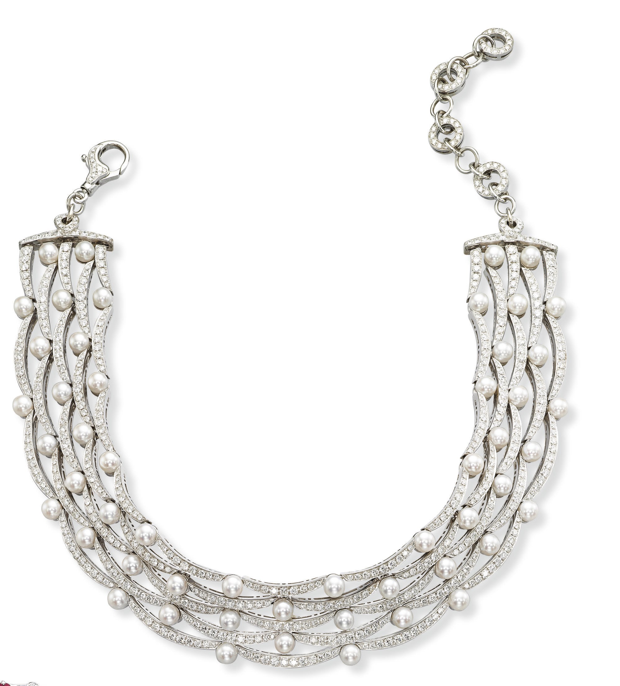 A CULTURED PEARL AND DIAMOND NECKLACE, BY BULGARI