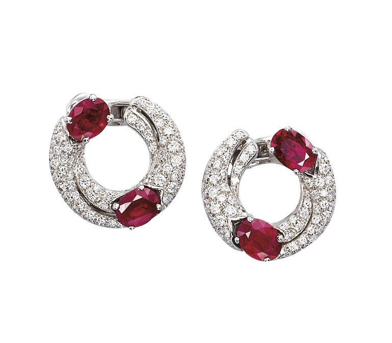 A PAIR OF RUBY AND DIAMOND EAR CLIPS, BY BULGARI