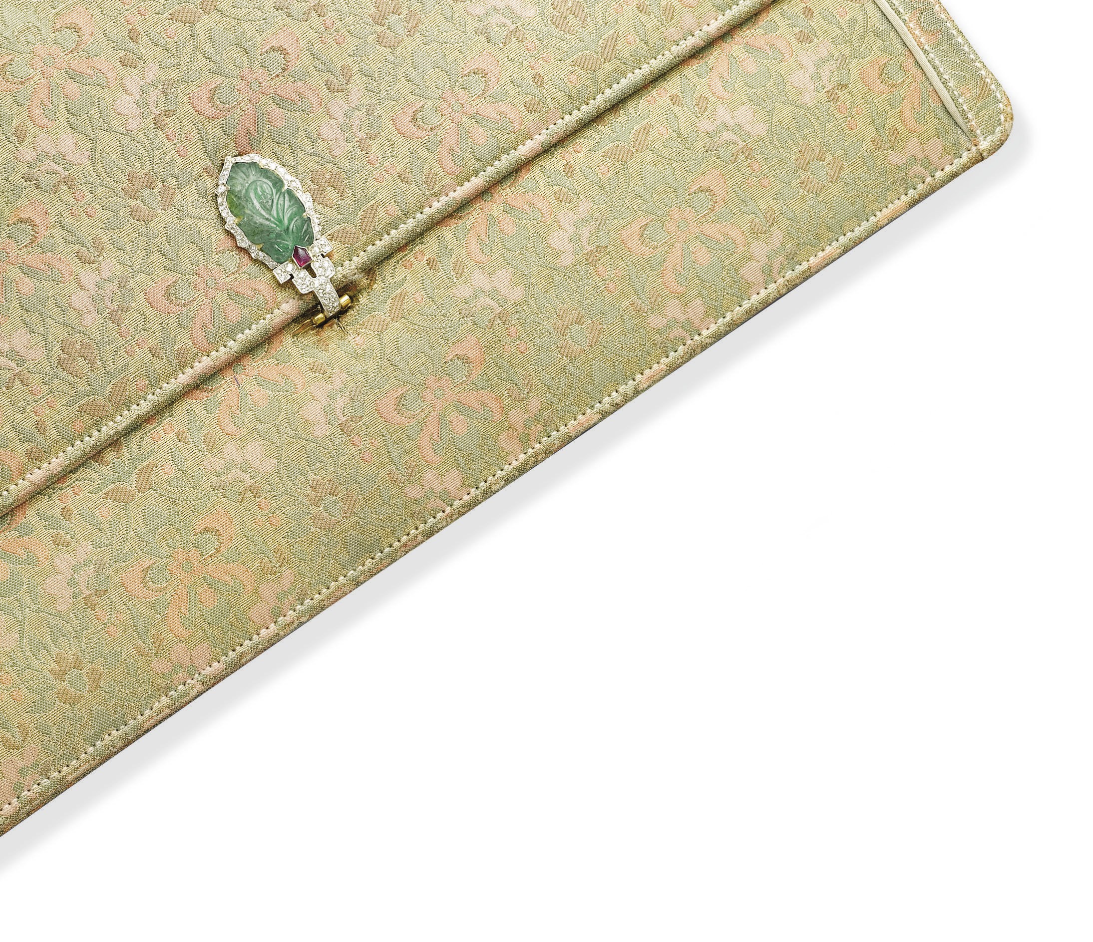 AN ART DECO SILK, EMERALD AND DIAMOND HANDBAG, BY CARTIER