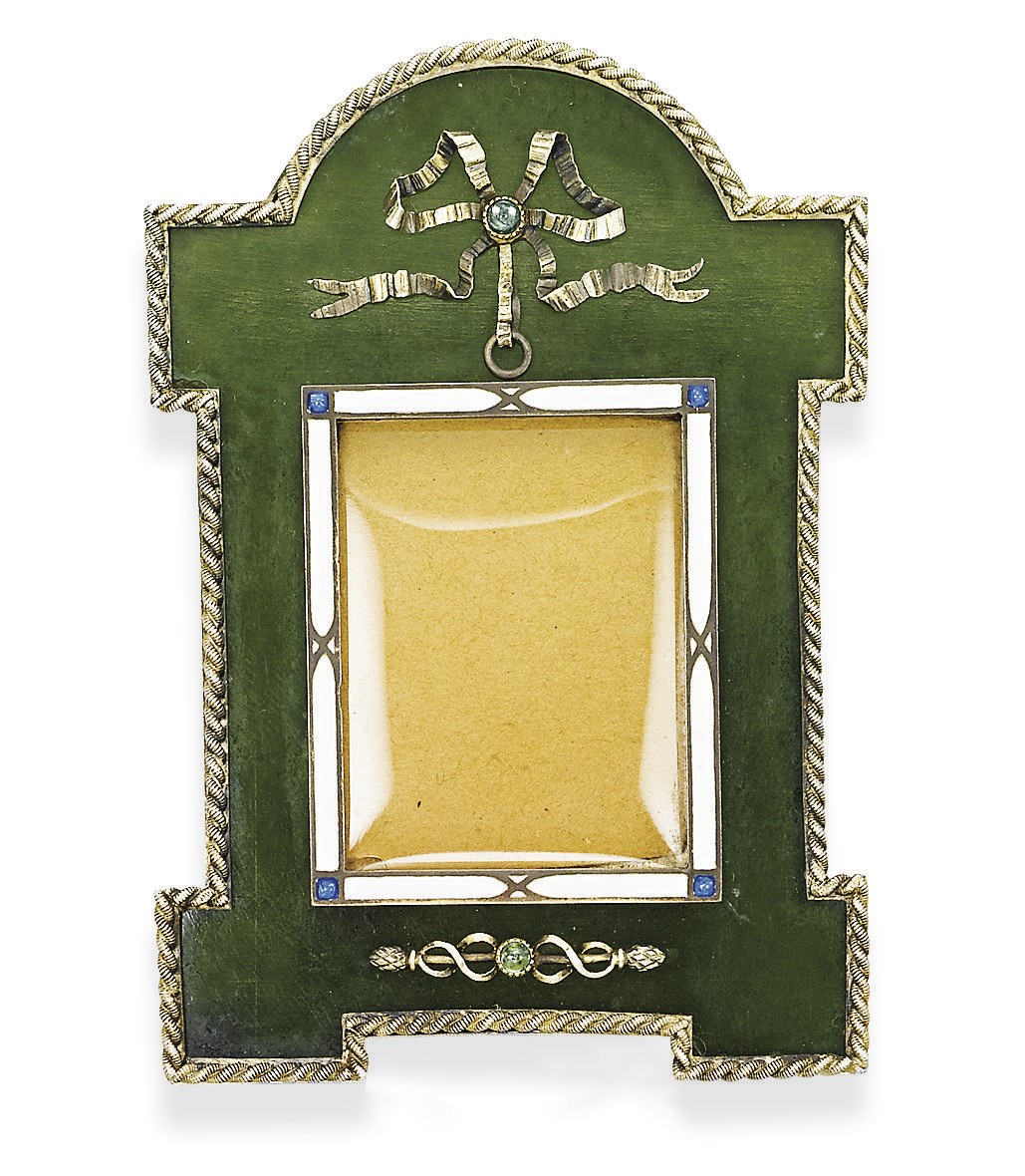 A BELLE ÉPOQUE NEPHRITE AND ENAMEL FRAME, BY CARTIER