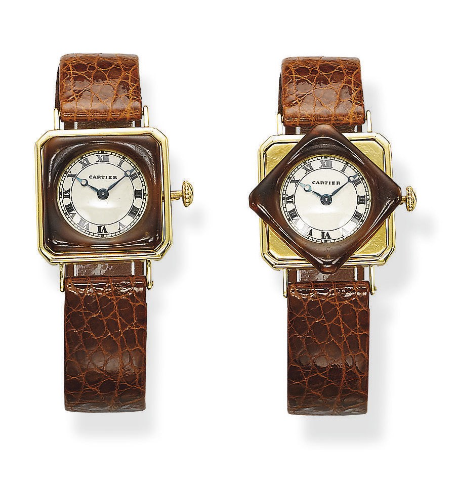 **A LADY'S ART DECO TORTOISESHELL AND GOLD WRISTWATCH, BY CARTIER