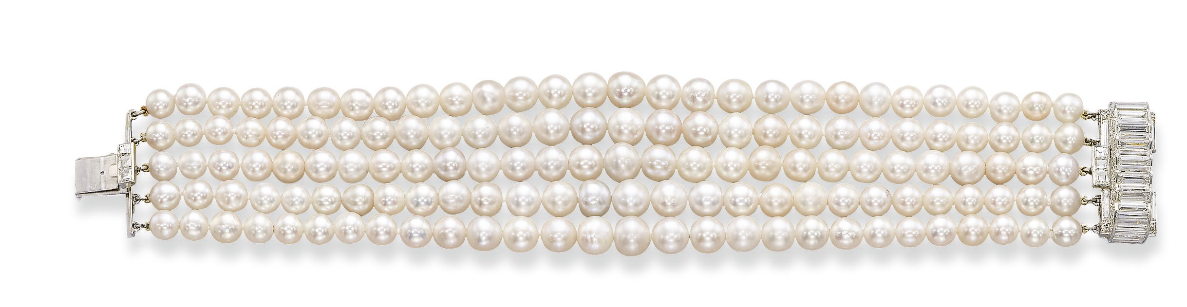 AN ART DECO NATURAL PEARL AND DIAMOND BRACELET, BY CARTIER
