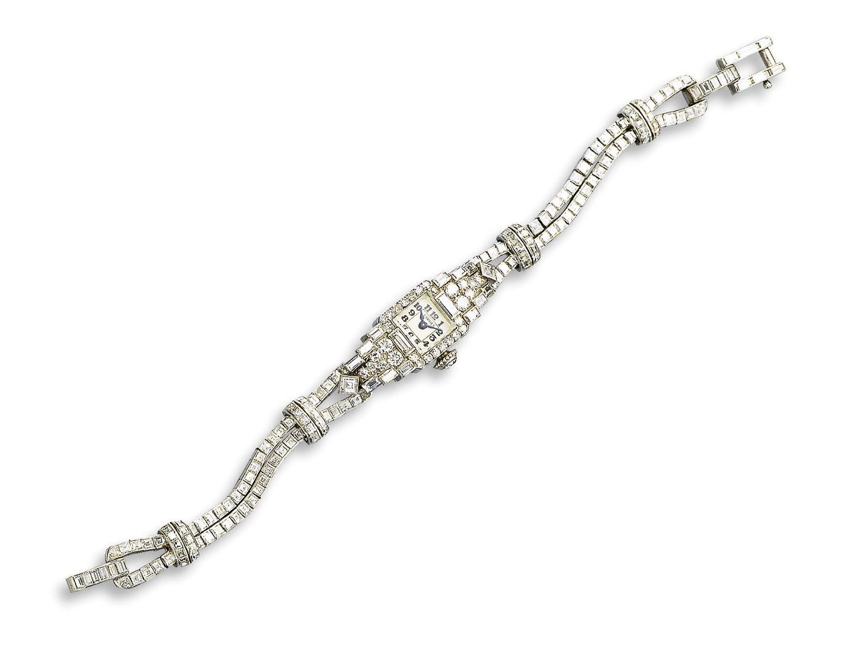 AN ART DECO LADY'S DIAMOND WRISTWATCH, BY CARTIER