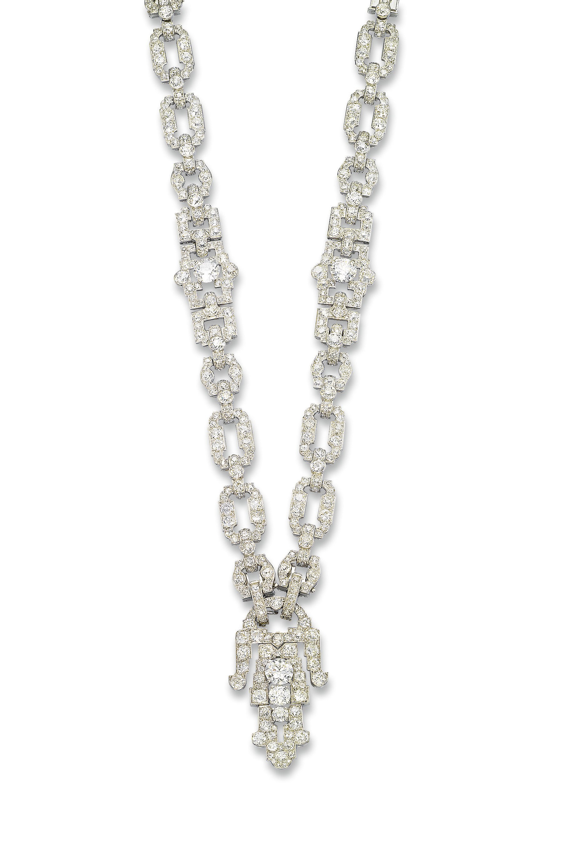 AN ELEGANT ART DECO DIAMOND NECKLACE, BY CARTIER