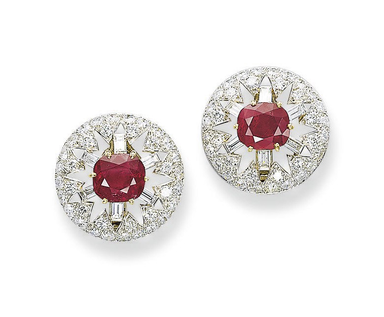 A PAIR OF RUBY AND DIAMOND EAR CLIPS, BY CARTIER