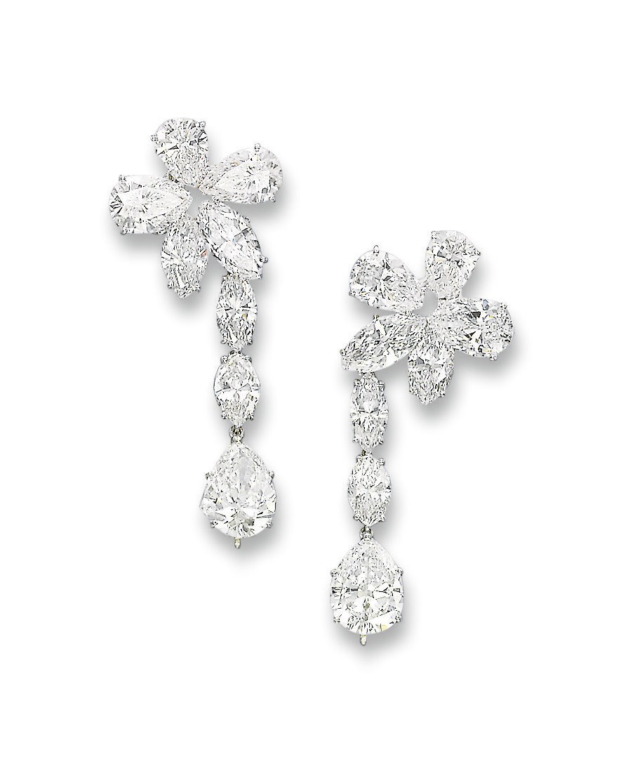 A PAIR OF FINE DIAMOND EAR PENDANTS, BY CARTIER